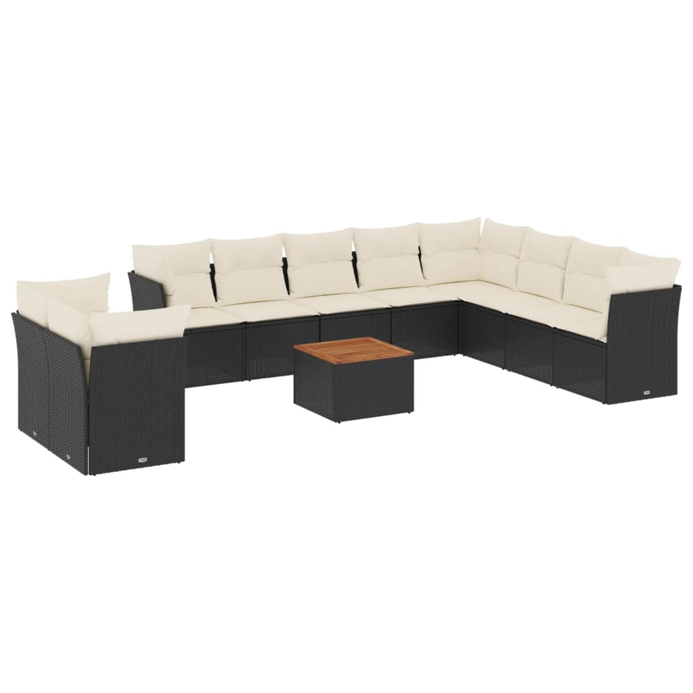 Set Canapele De Grădină Cu Perne, 11 Piese, Negru, Poliratan