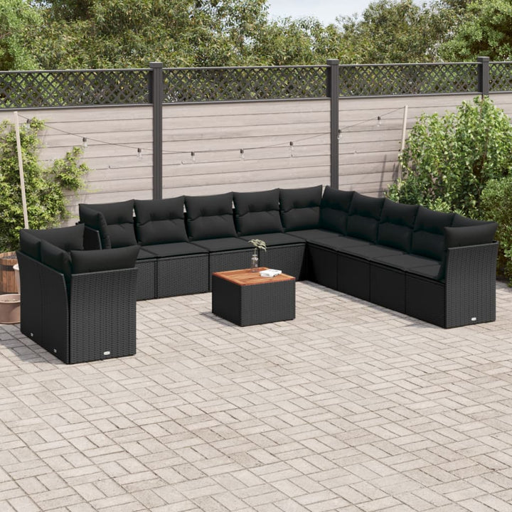 Set Canapele De Grădină, 12 Piese, Cu Perne, Negru, Poliratan
