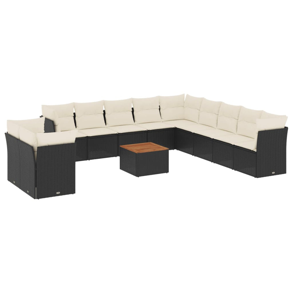 Set Canapele De Grădină, 12 Piese, Cu Perne, Negru, Poliratan