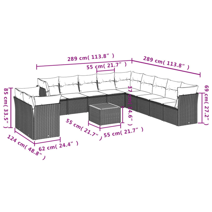 Set Canapele De Grădină, 12 Piese, Cu Perne, Negru, Poliratan