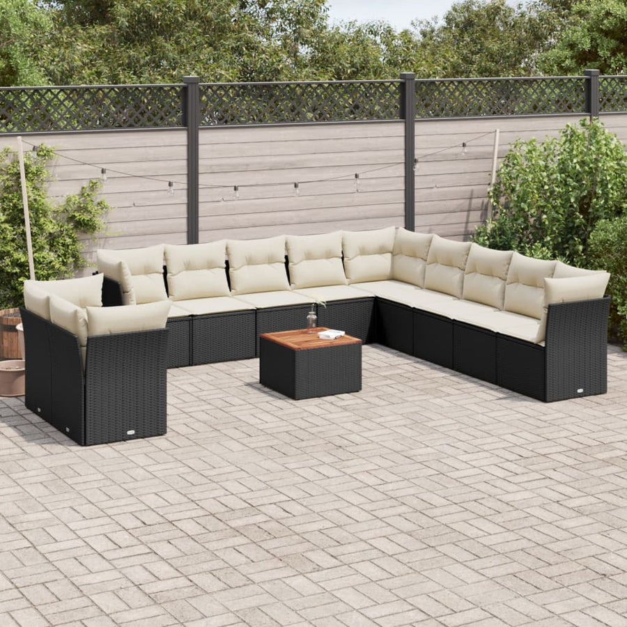 Set Canapele De Grădină, 12 Piese, Cu Perne, Negru, Poliratan