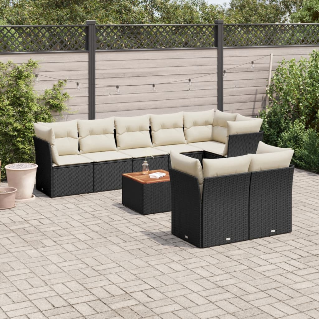 Set Mobilier De Grădină Cu Perne, 9 Piese, Negru, Poliratan