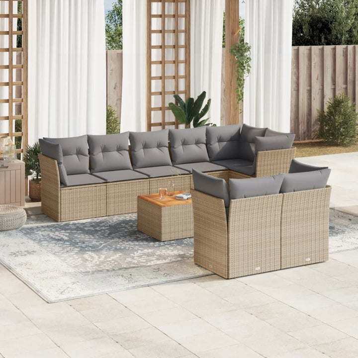 Set Mobilier De Grădină Cu Perne, 9 Piese, Negru, Poliratan