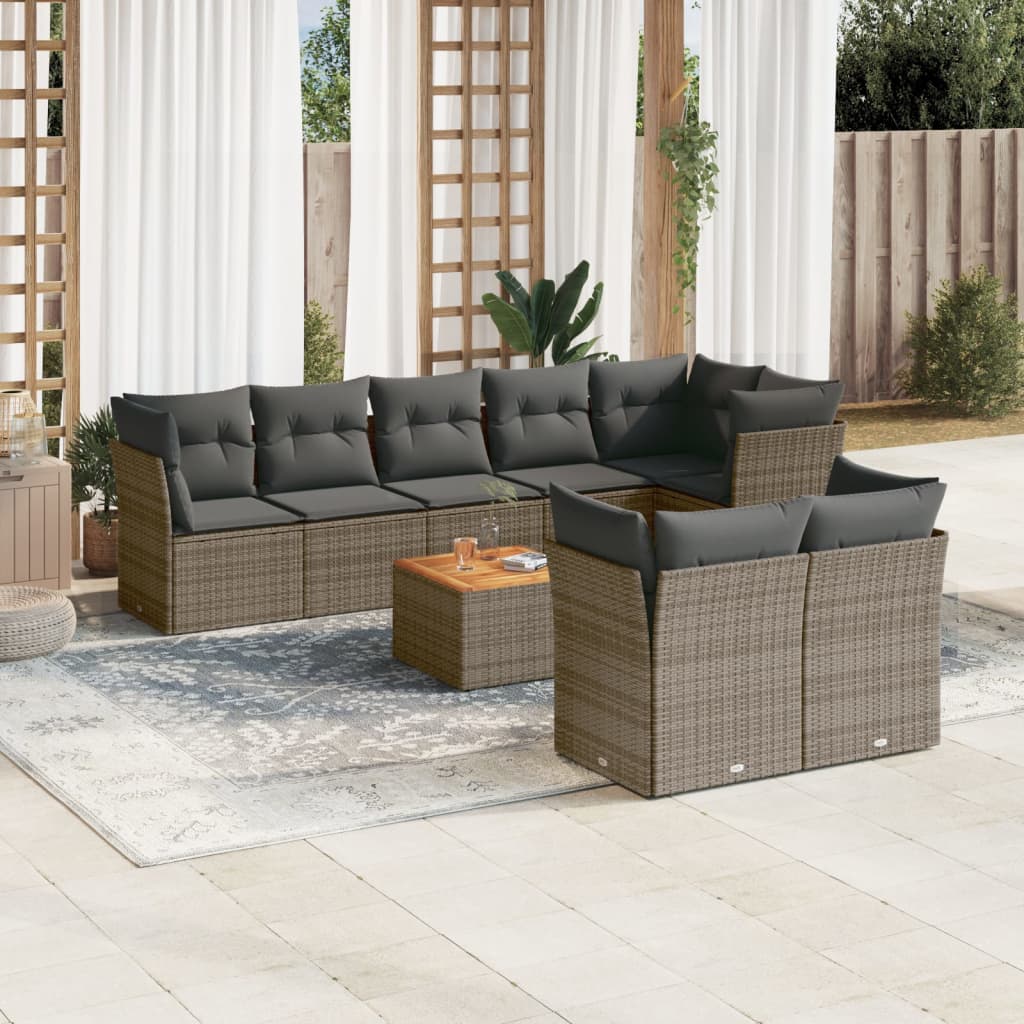 Set Mobilier De Grădină Cu Perne, 9 Piese, Negru, Poliratan
