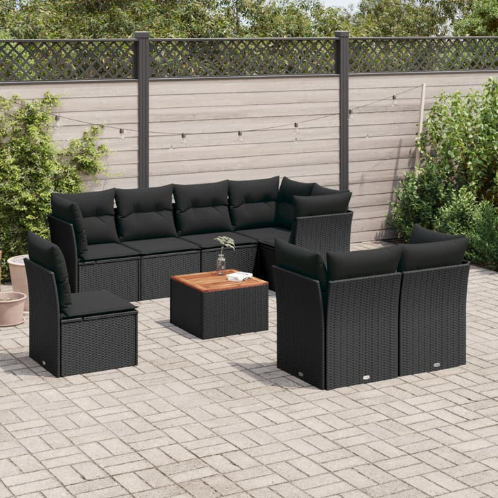 Set Mobilier De Grădină Cu Perne, 9 Piese, Negru, Poliratan