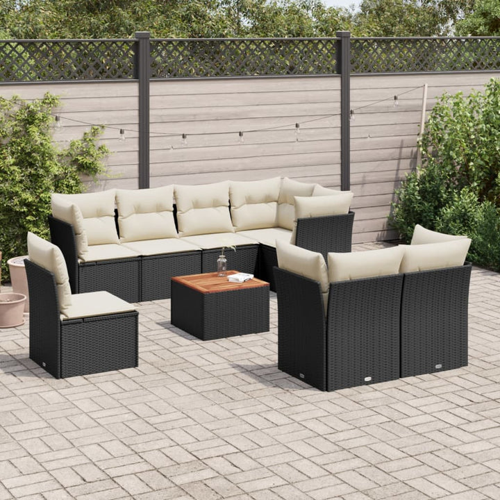 Set Mobilier De Grădină Cu Perne, 9 Piese, Negru, Poliratan