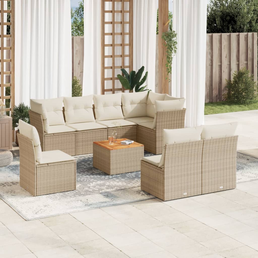 Set Mobilier De Grădină Cu Perne, 9 Piese, Negru, Poliratan