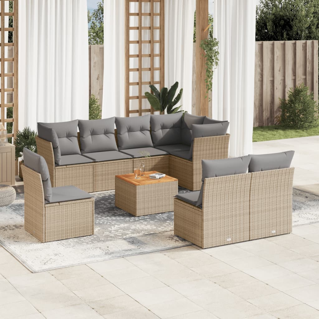 Set Mobilier De Grădină Cu Perne, 9 Piese, Negru, Poliratan