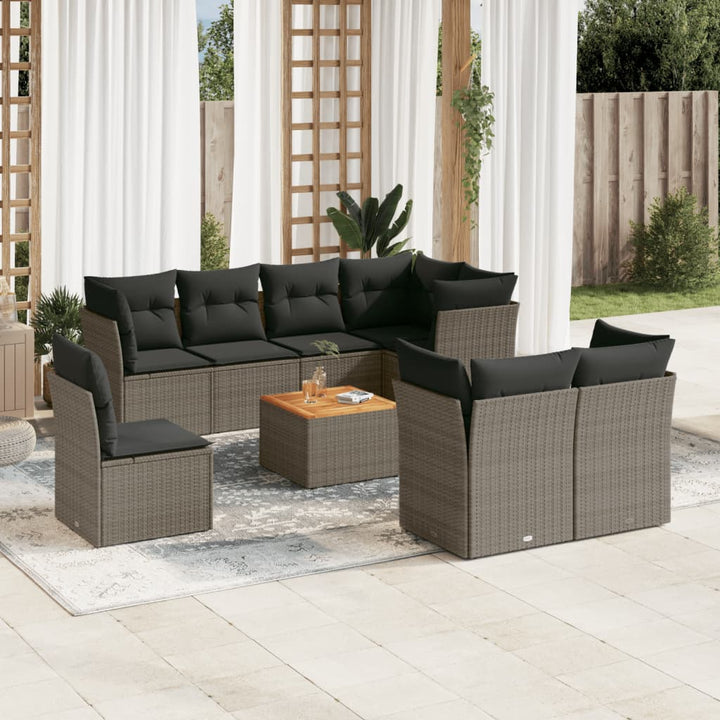 Set Mobilier De Grădină Cu Perne, 9 Piese, Negru, Poliratan