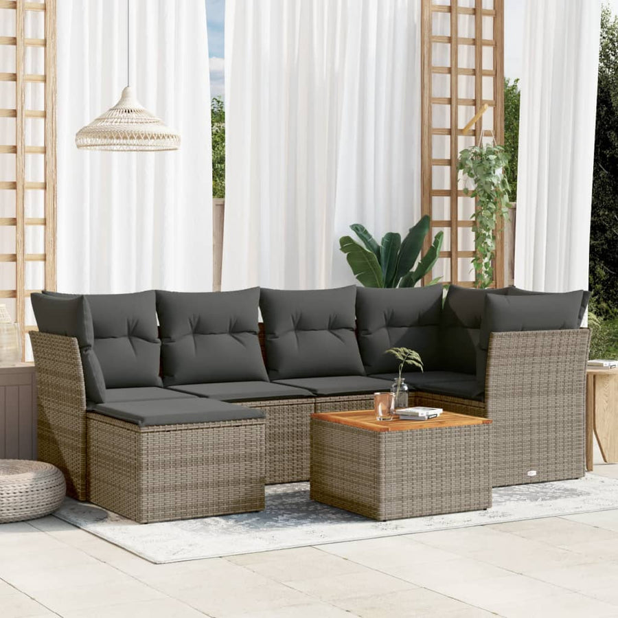 Set Canapele De Grădină, 7 Piese, Cu Perne, , Poliratan