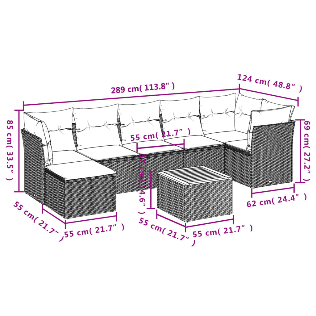 Set Mobilier De Grădină Cu Perne, 8 Piese, , Poliratan