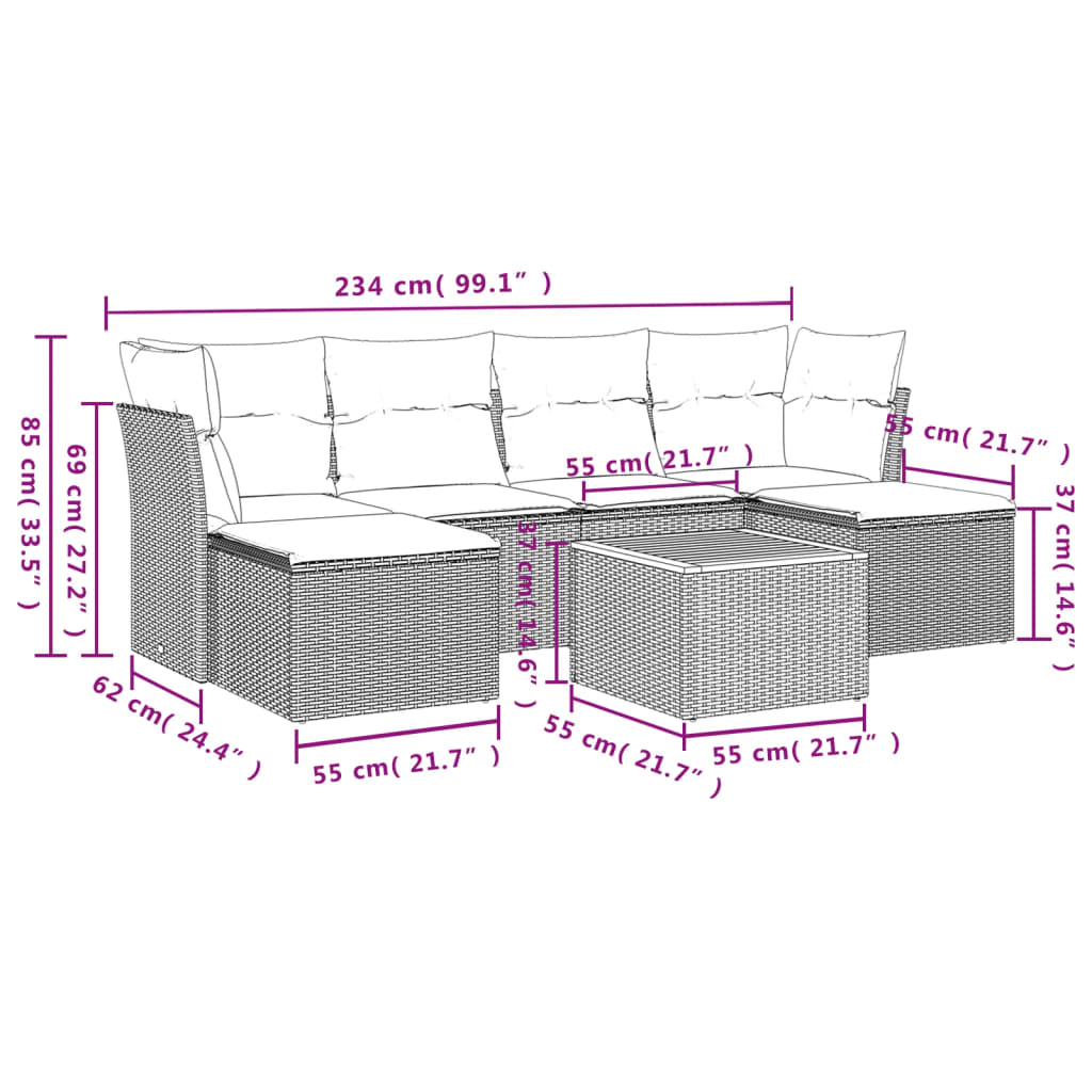 Set Canapele De Grădină, 7 Piese, Cu Perne, , Poliratan