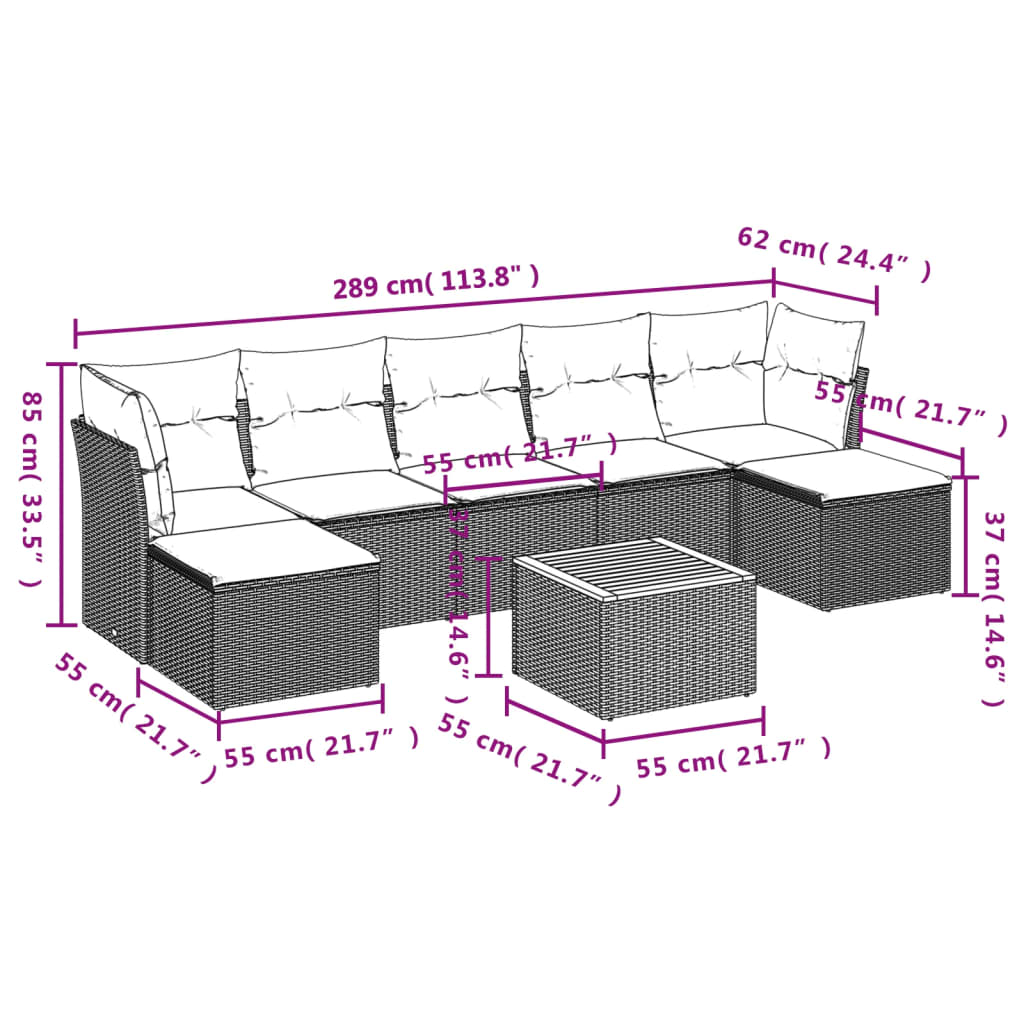 Set Mobilier De Grădină Cu Perne, 8 Piese, , Poliratan