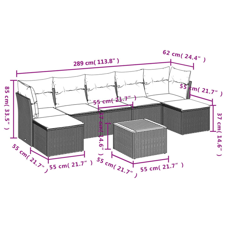 Set Mobilier De Grădină Cu Perne, 8 Piese, , Poliratan