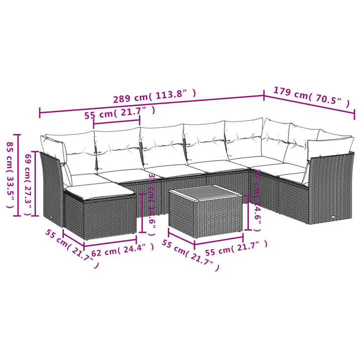 Set Canapele De Grădină, 9 Piese, Cu Perne, , Poliratan