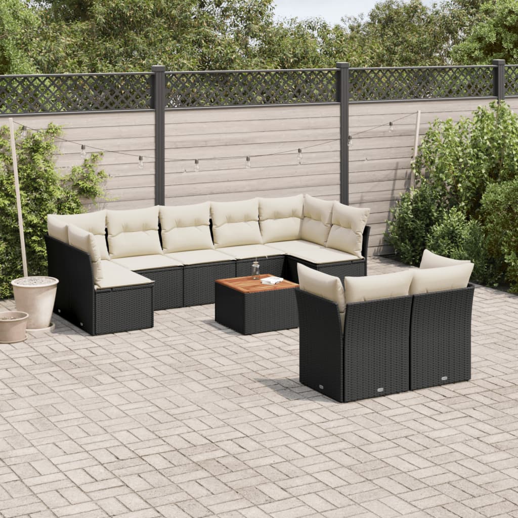 Set Canapele De Grădină Cu Perne, 10 Piese, Negru, Poliratan