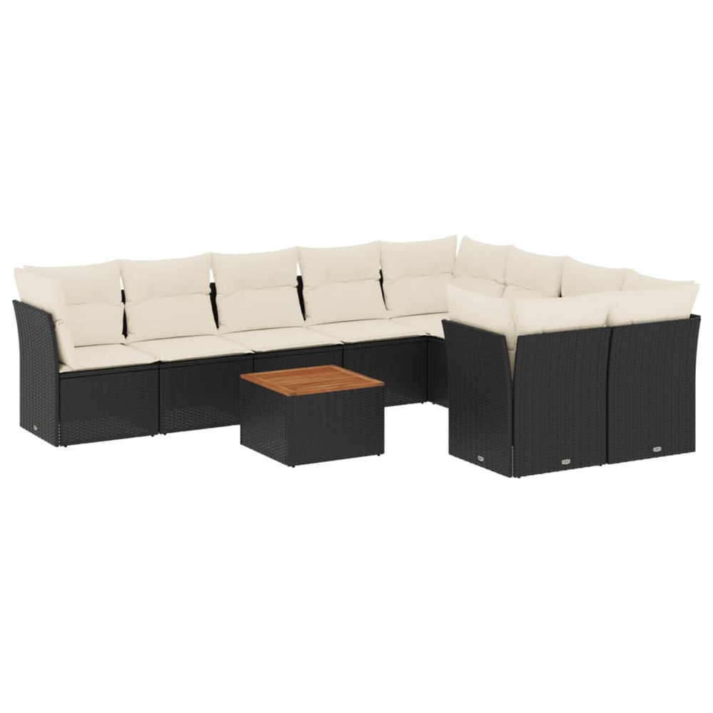 Set Canapele De Grădină Cu Perne, 10 Piese, Negru, Poliratan