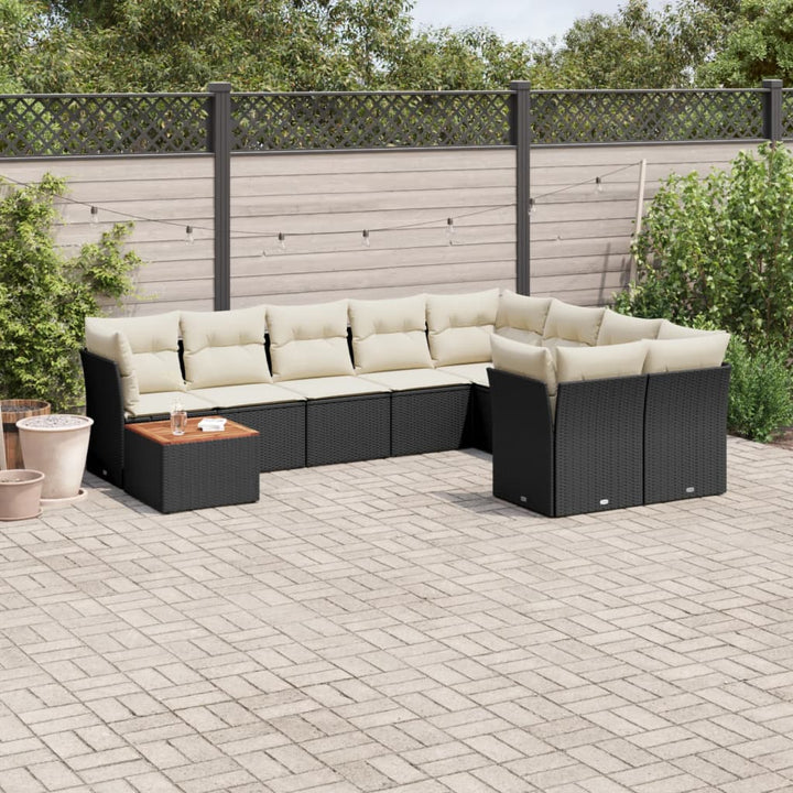 Set Canapele De Grădină Cu Perne, 10 Piese, Negru, Poliratan