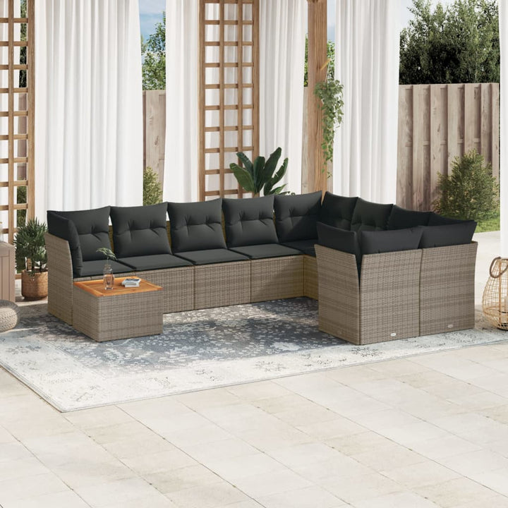 Set Canapele De Grădină Cu Perne, 10 Piese, Negru, Poliratan