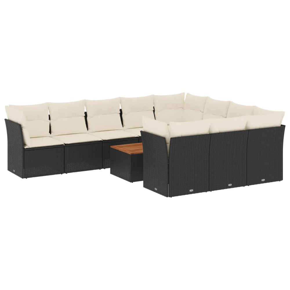 Set Canapele De Grădină Cu Perne, 11 Piese, Negru, Poliratan