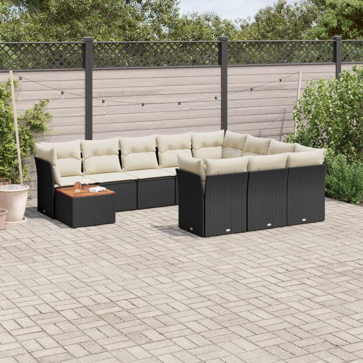 Set Canapele De Grădină Cu Perne, 11 Piese, Negru, Poliratan