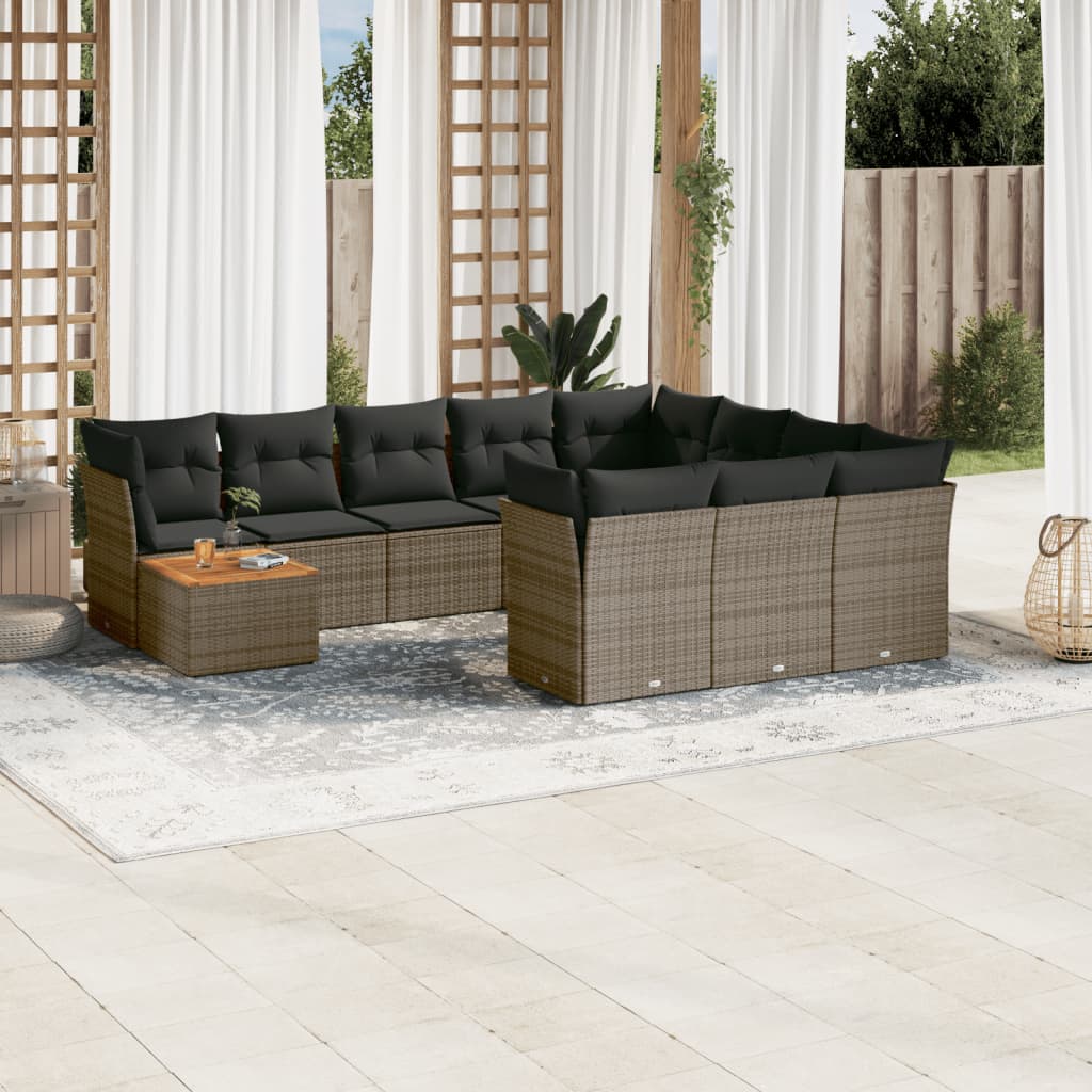 Set Canapele De Grădină Cu Perne, 11 Piese, Negru, Poliratan