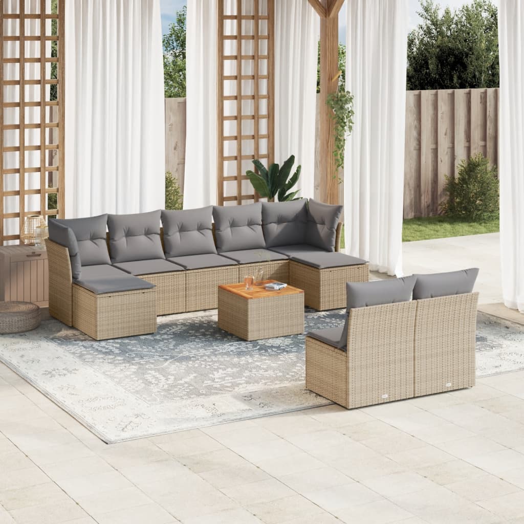 Set Mobilier De Grădină Cu Perne, 10 Piese, , Poliratan