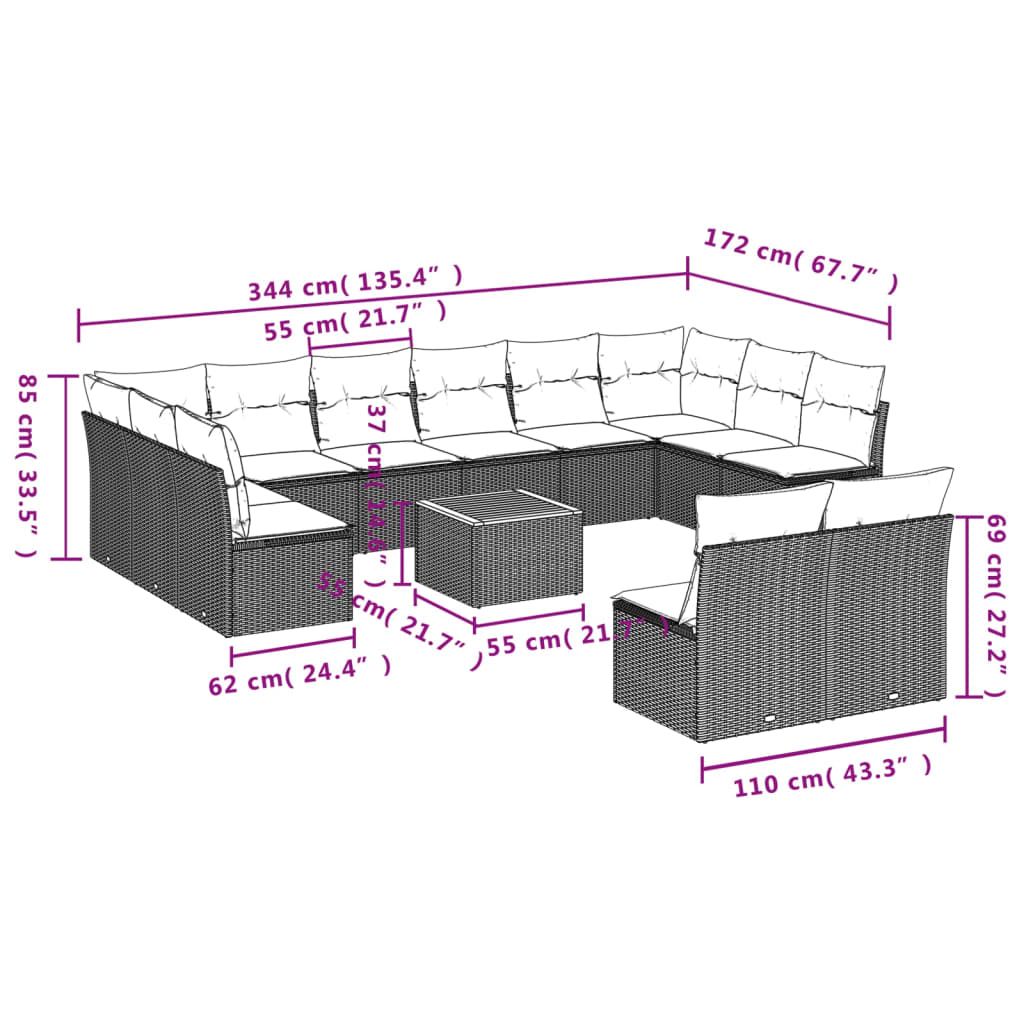 Set Mobilier De Grădină Cu Perne, 13 Piese, , Poliratan