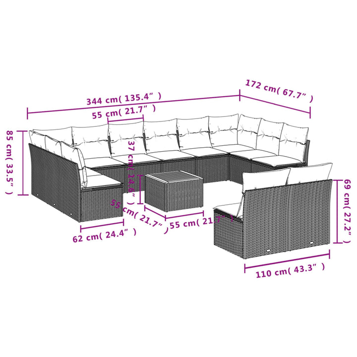 Set Mobilier De Grădină Cu Perne, 13 Piese, , Poliratan