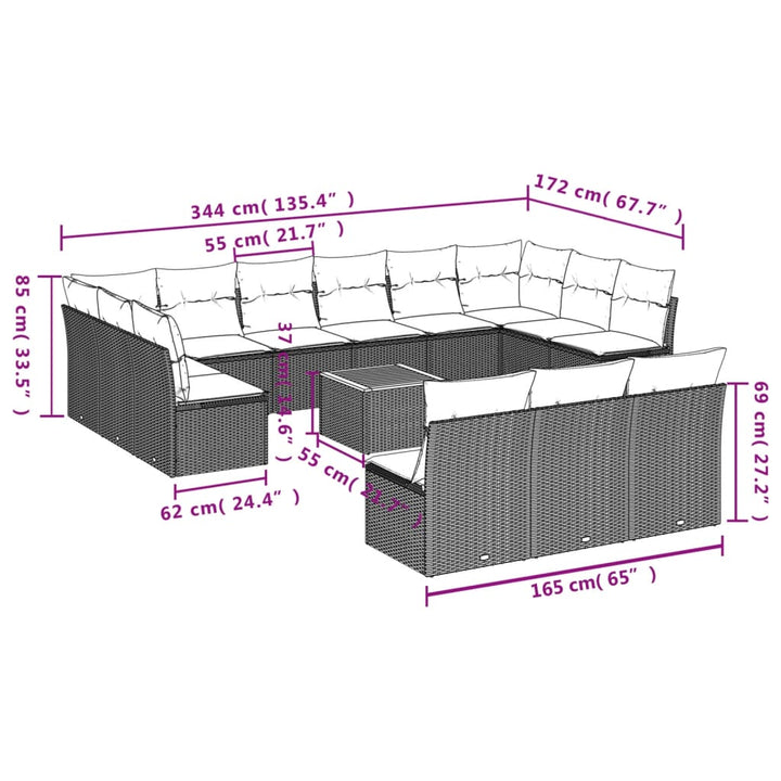 Set Mobilier De Grădină Cu Perne, 14 Piese, , Poliratan