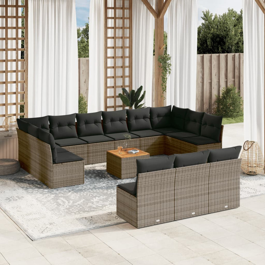 Set Mobilier De Grădină Cu Perne, 14 Piese, , Poliratan