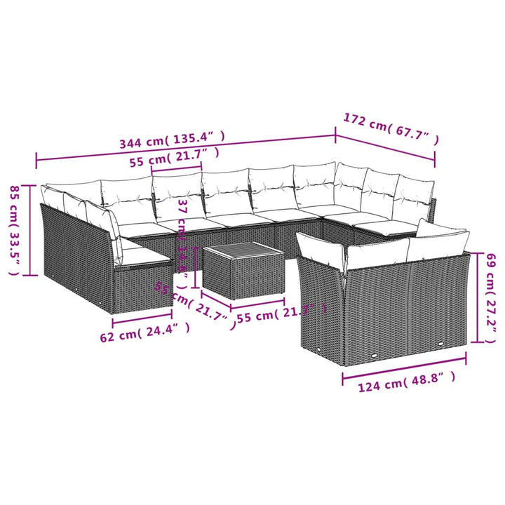 Set Mobilier De Grădină Cu Perne, 13 Piese, , Poliratan
