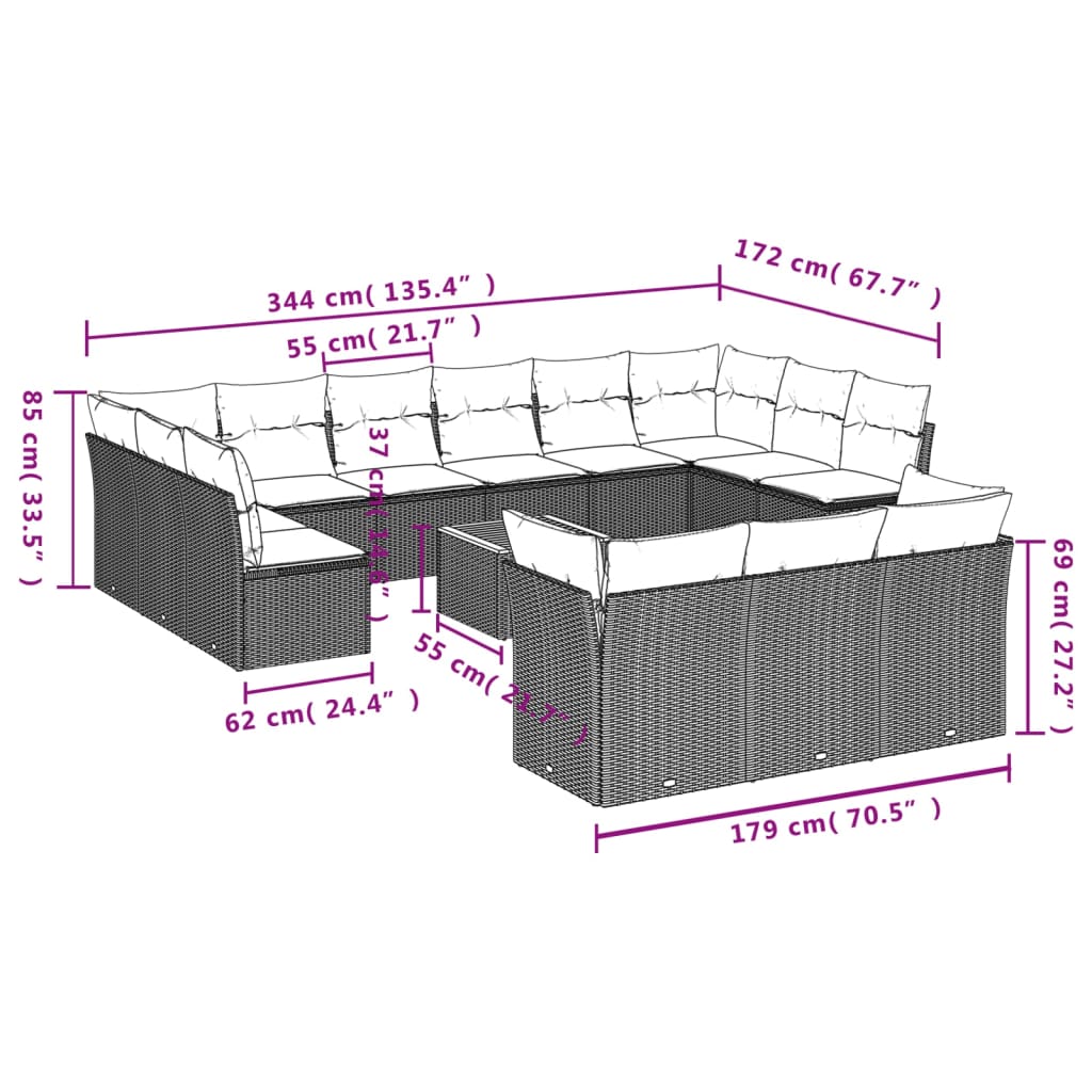 Set Mobilier De Grădină Cu Perne, 14 Piese, , Poliratan