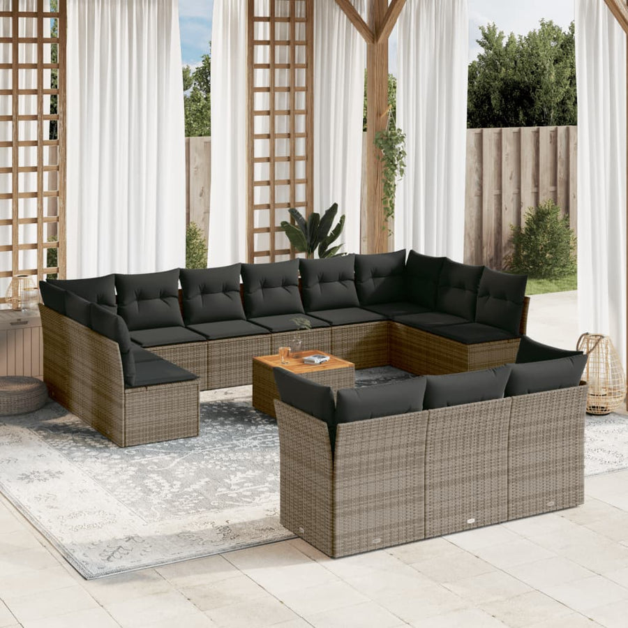 Set Mobilier De Grădină Cu Perne, 14 Piese, , Poliratan