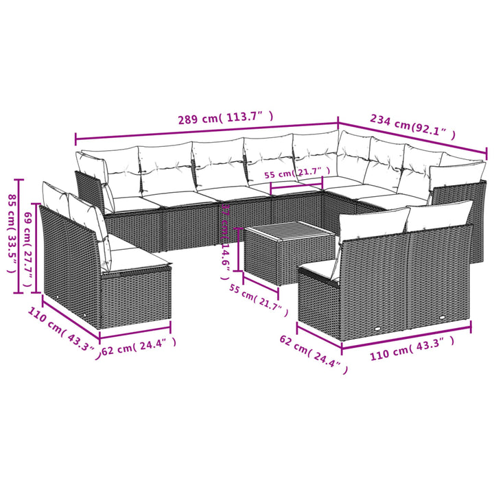 Set Mobilier De Grădină Cu Perne, 13 Piese, , Poliratan