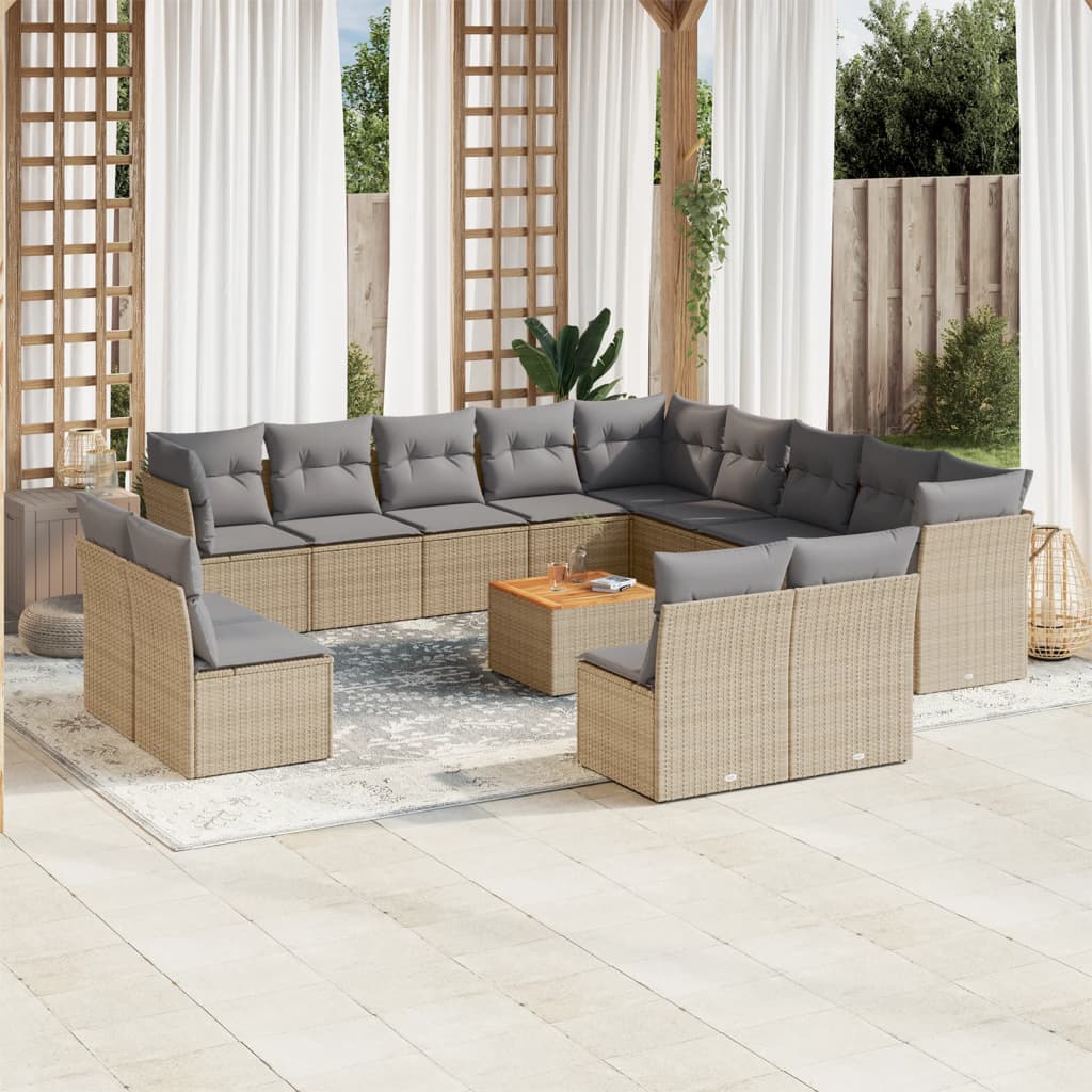 Set Mobilier De Grădină Cu Perne, 14 Piese, , Poliratan