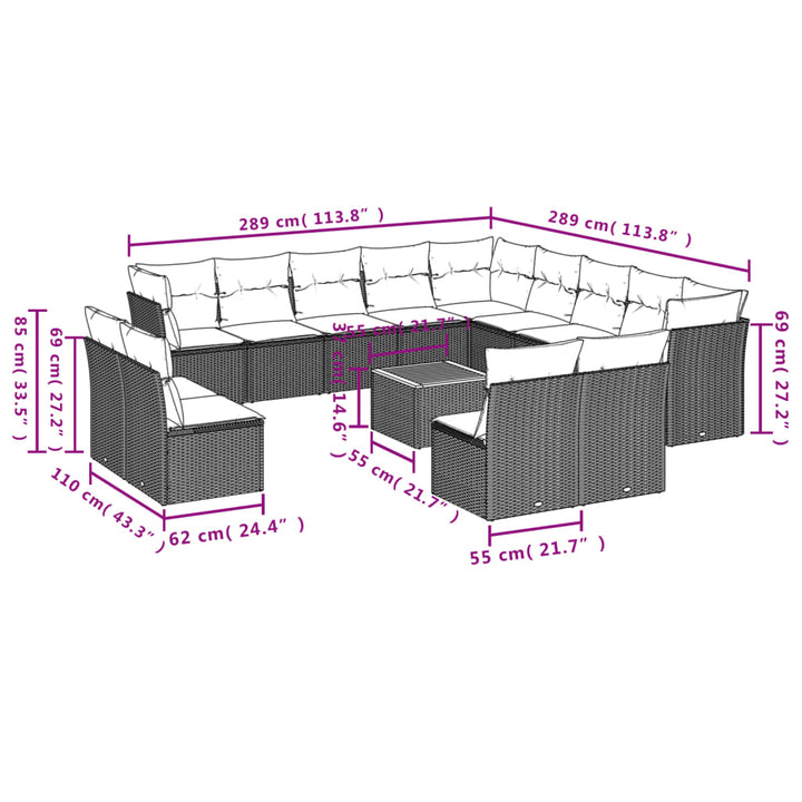 Set Mobilier De Grădină Cu Perne, 14 Piese, , Poliratan