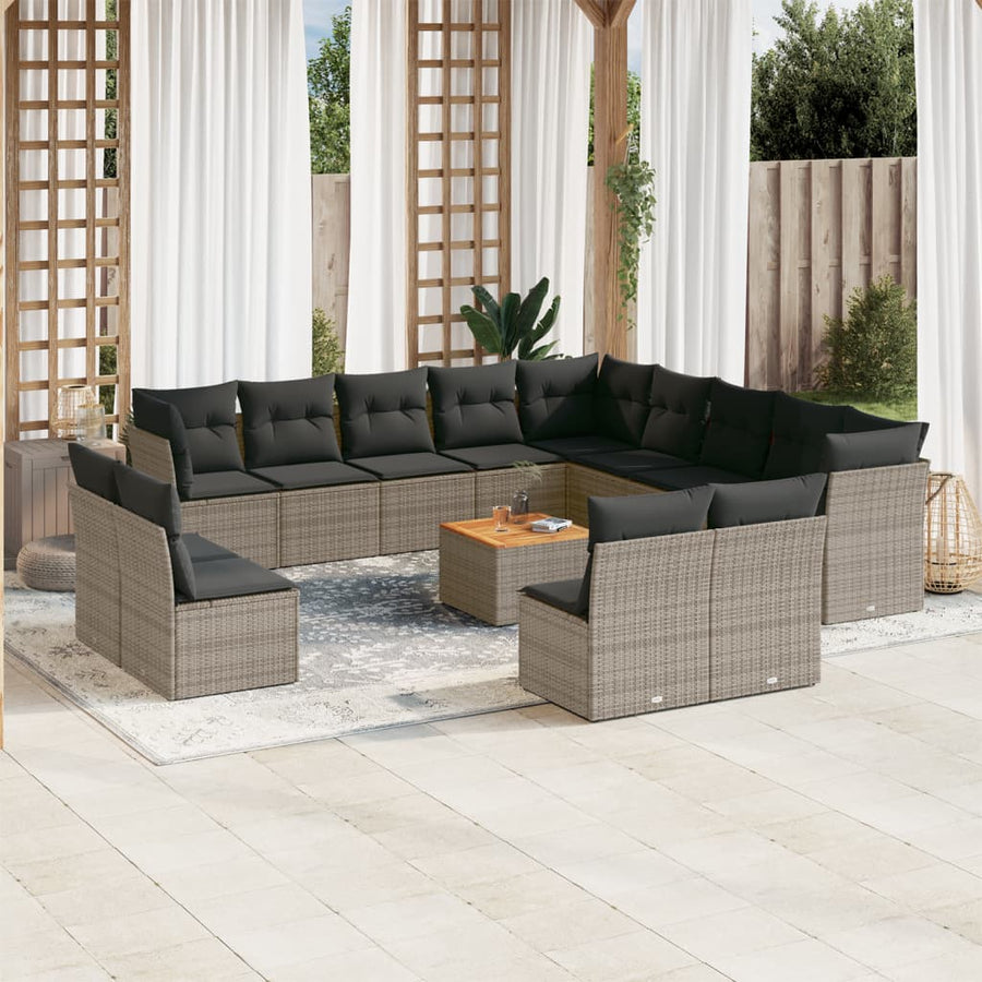 Set Mobilier De Grădină Cu Perne, 14 Piese, , Poliratan