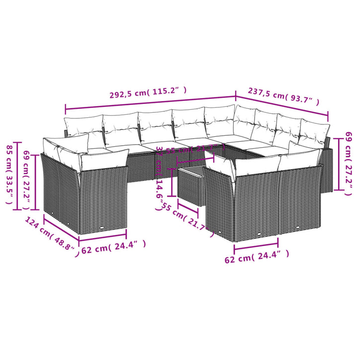 Set Mobilier De Grădină Cu Perne, 13 Piese, , Poliratan