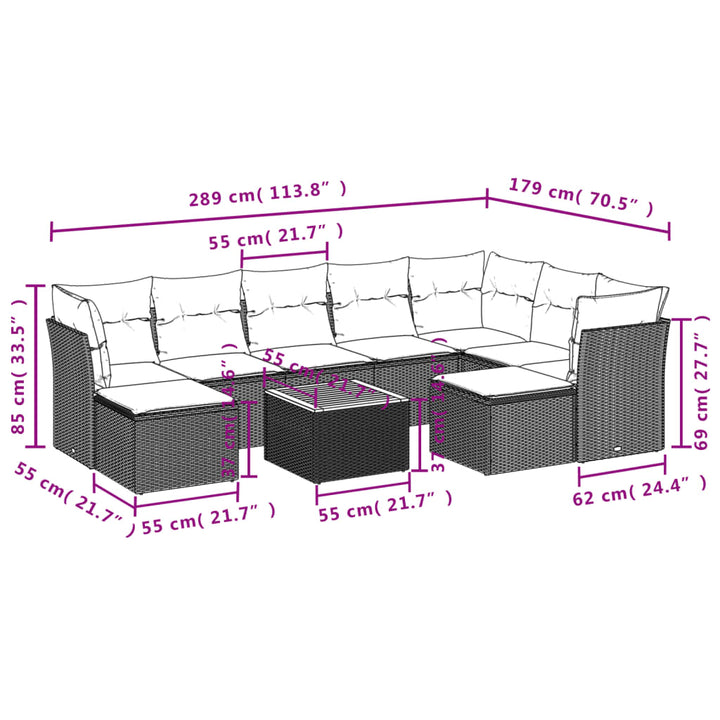 Set Mobilier De Grădină Cu Perne, 10 Piese, , Poliratan