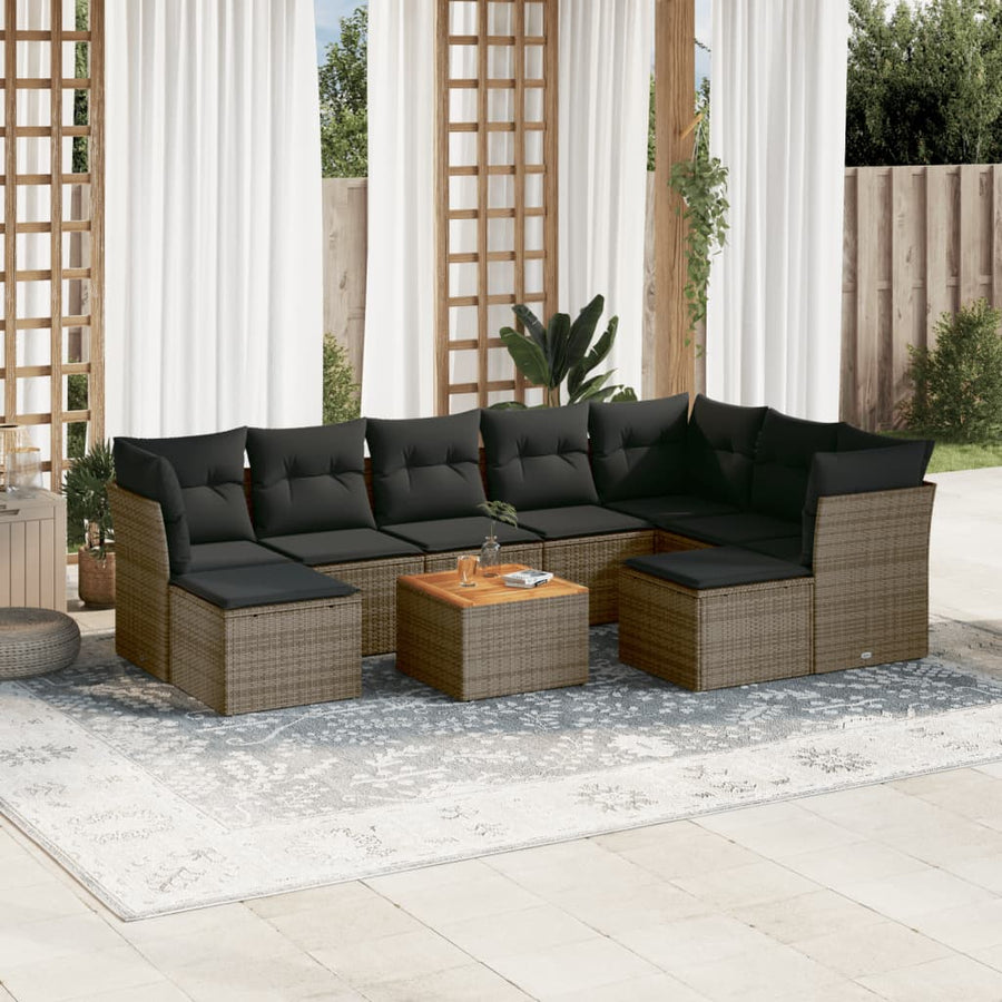 Set Mobilier De Grădină Cu Perne, 10 Piese, , Poliratan