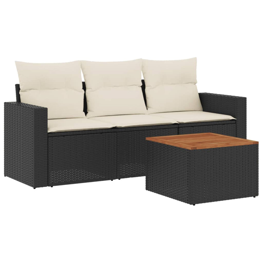 Set Mobilier De Grădină Cu Perne, 4 Piese, Negru, Poliratan