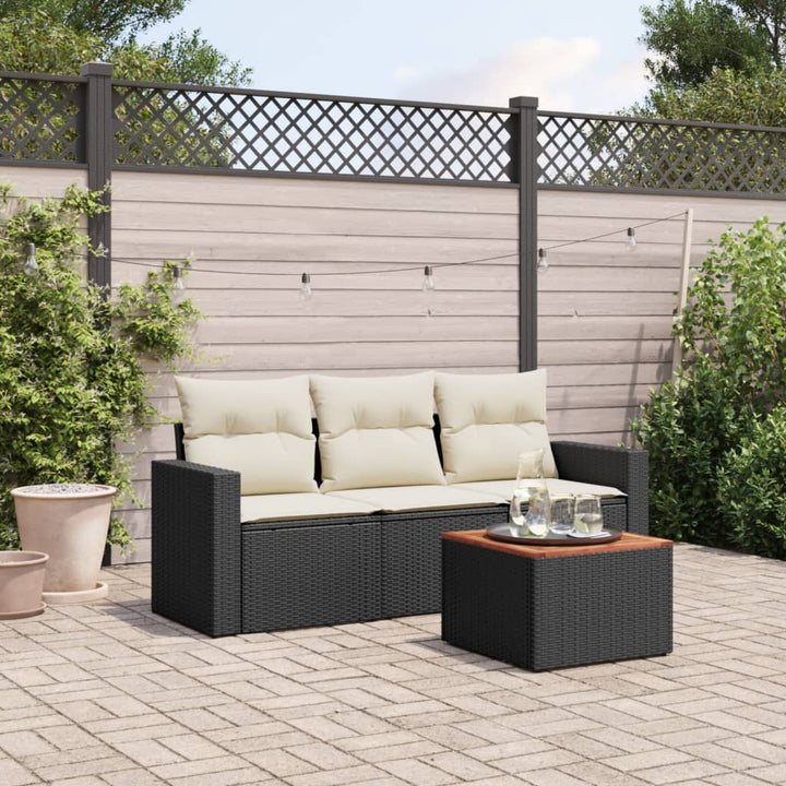Set Mobilier De Grădină Cu Perne, 4 Piese, Negru, Poliratan