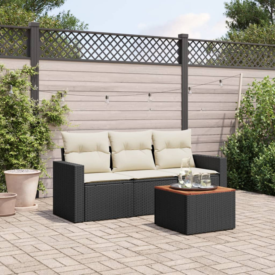 Set Mobilier De Grădină Cu Perne, 4 Piese, Negru, Poliratan