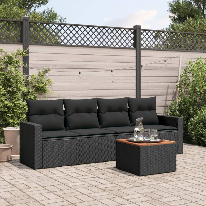 Set Mobilier De Grădină Cu Perne, 5 Piese, Negru, Poliratan