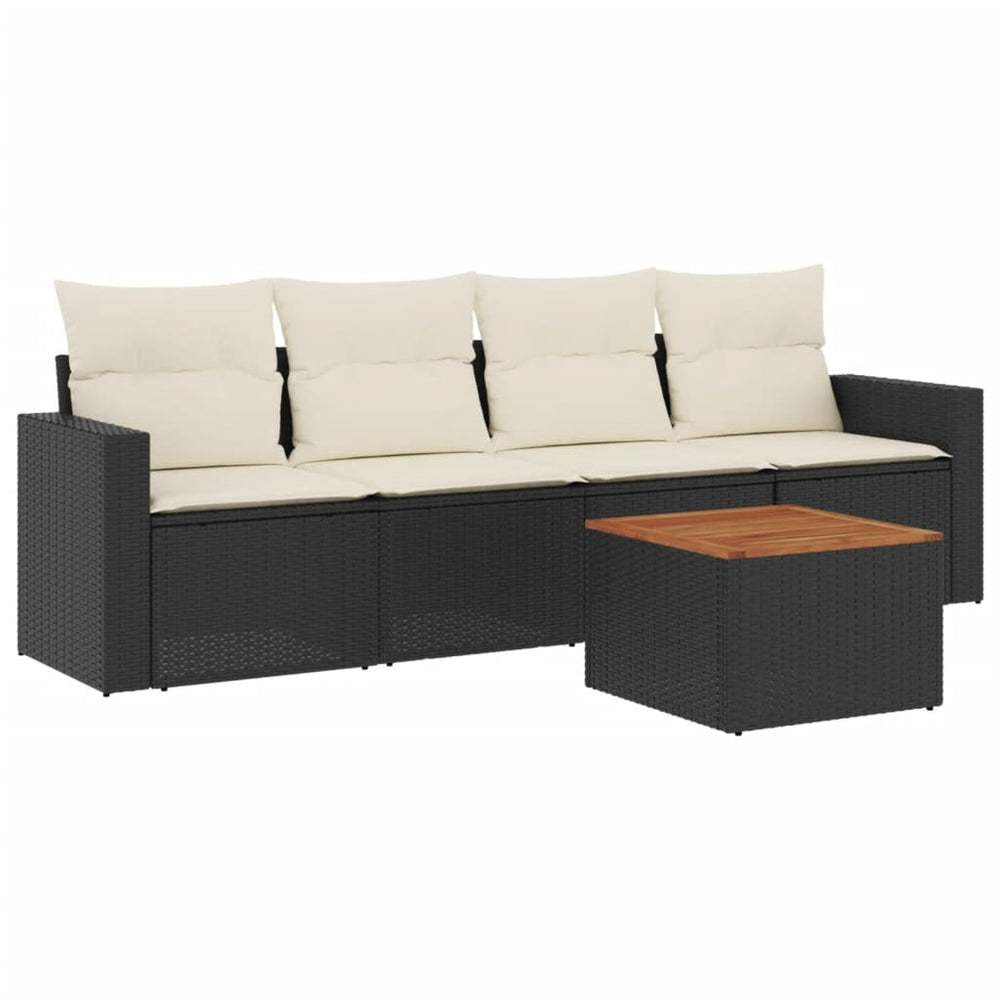 Set Mobilier De Grădină Cu Perne, 5 Piese, Negru, Poliratan