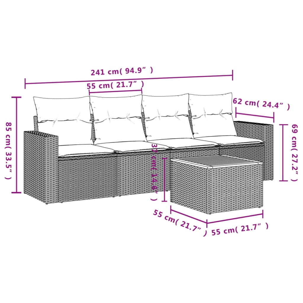 Set Mobilier De Grădină Cu Perne, 5 Piese, Negru, Poliratan