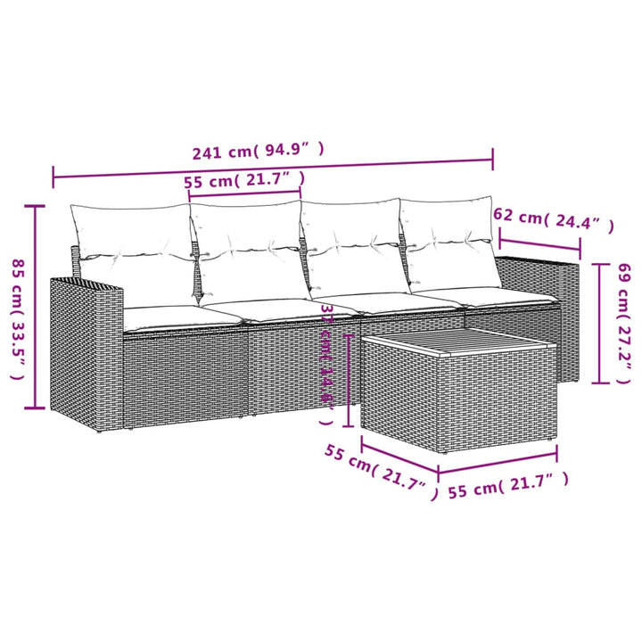 Set Mobilier De Grădină Cu Perne, 5 Piese, Negru, Poliratan