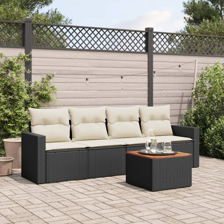 Set Mobilier De Grădină Cu Perne, 5 Piese, Negru, Poliratan