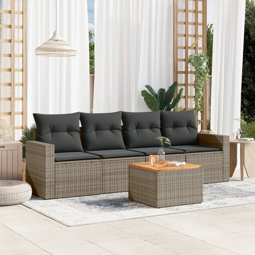 Set Mobilier De Grădină Cu Perne, 5 Piese, Negru, Poliratan